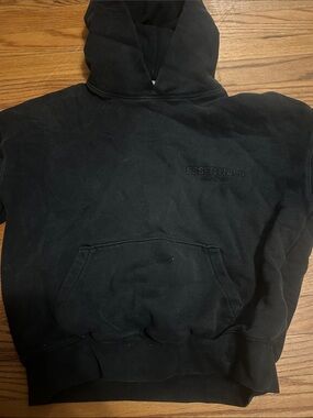 Essentials Black Embroidered Logo Pullover Hoodie